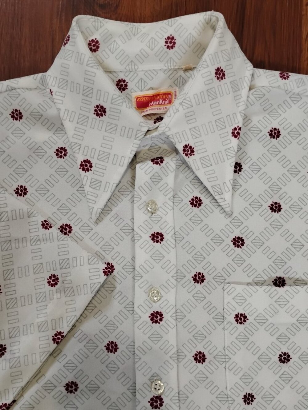 Vintage MCM Manhattan ManKnit Geometric Tiles Polyester Shirt